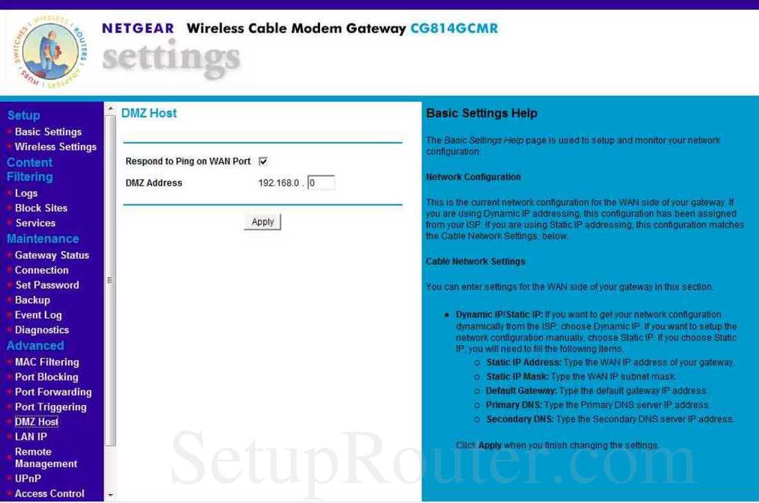 ip address for netgear router 7550