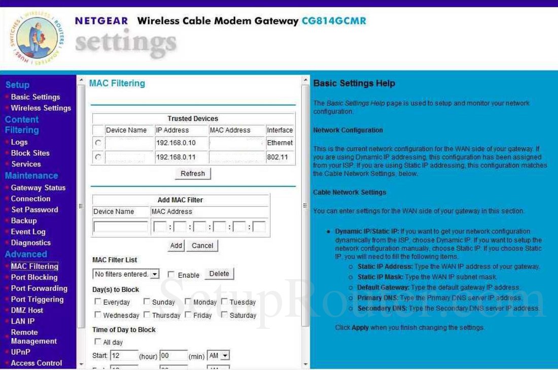 change netgear mac filtering