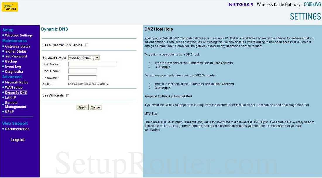 Netgear CG814WG Screenshot Dynamic DNS