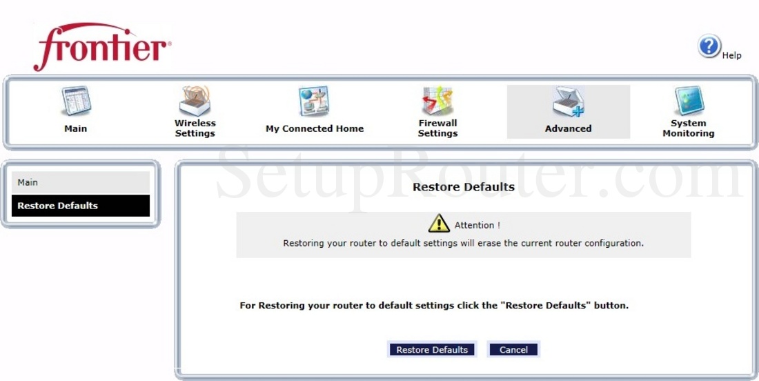 Netgear D2200D-1FRNAS Screenshot RestoreDefaults