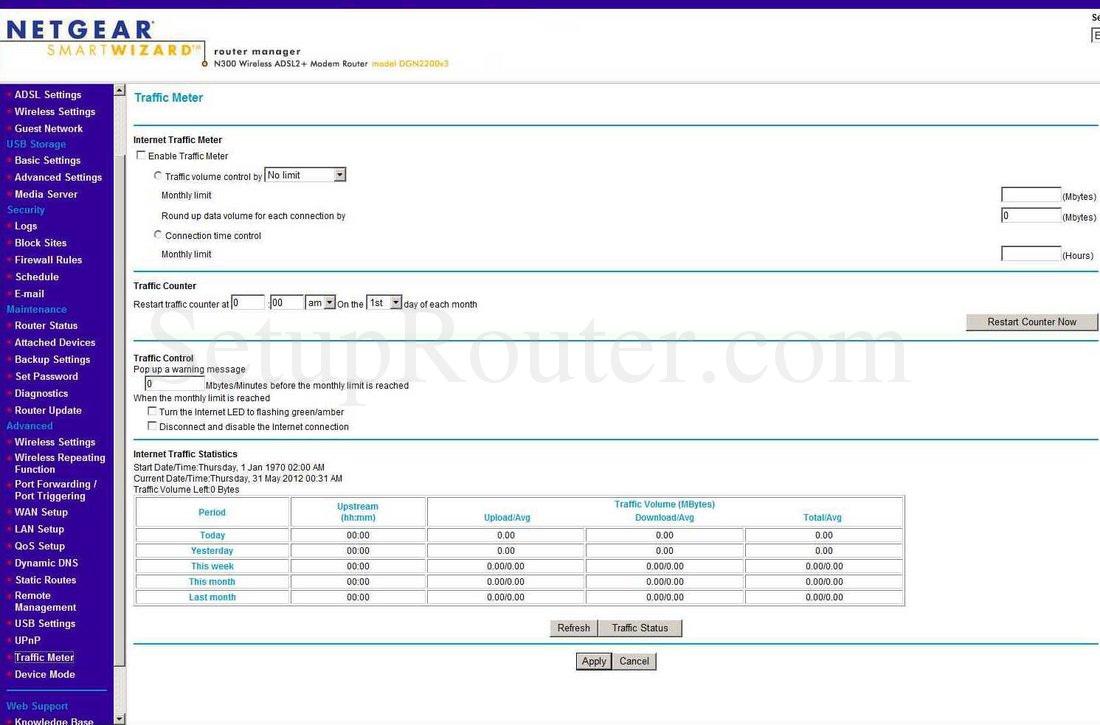 Netgear DGN2200v3 Screenshot Traffic Meter