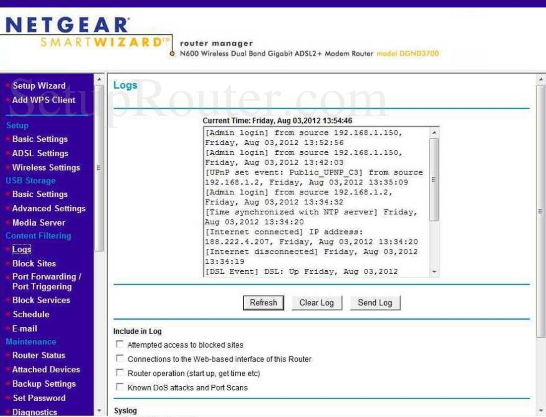 Netgear DGND3700 Screenshot Logs