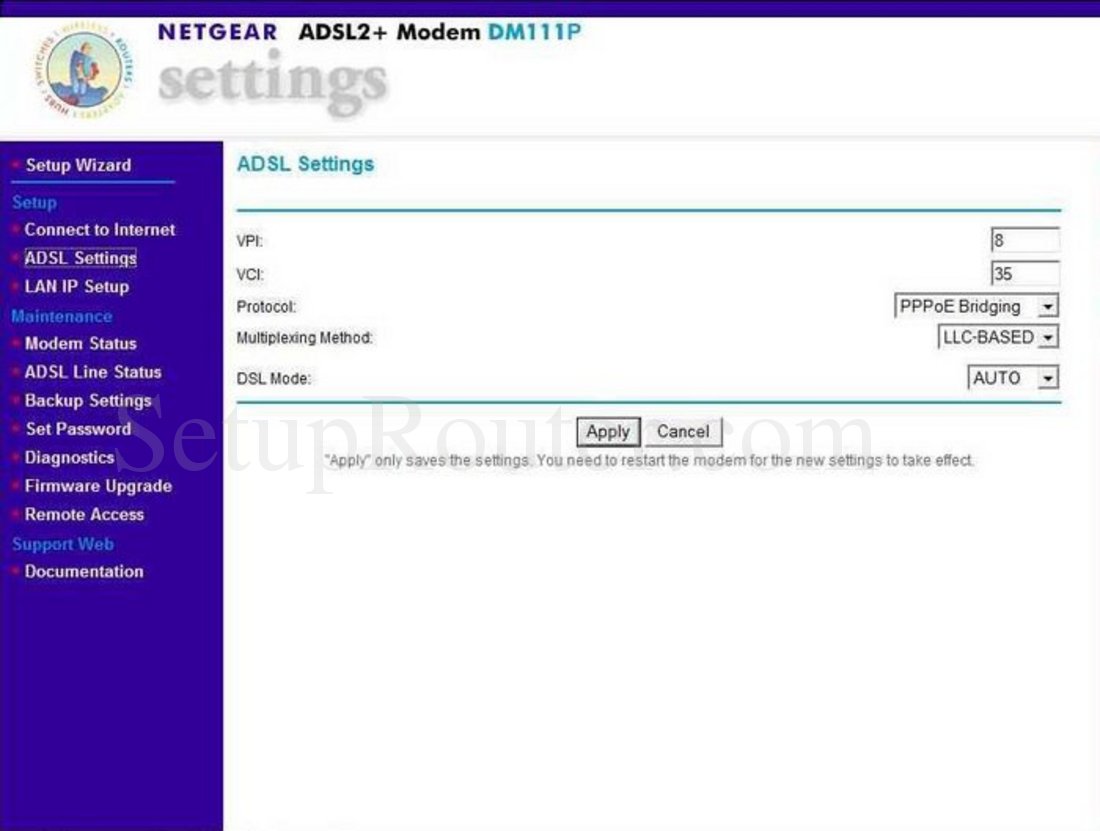 Netgear DM111Pv2 Screenshot ADSL Settings