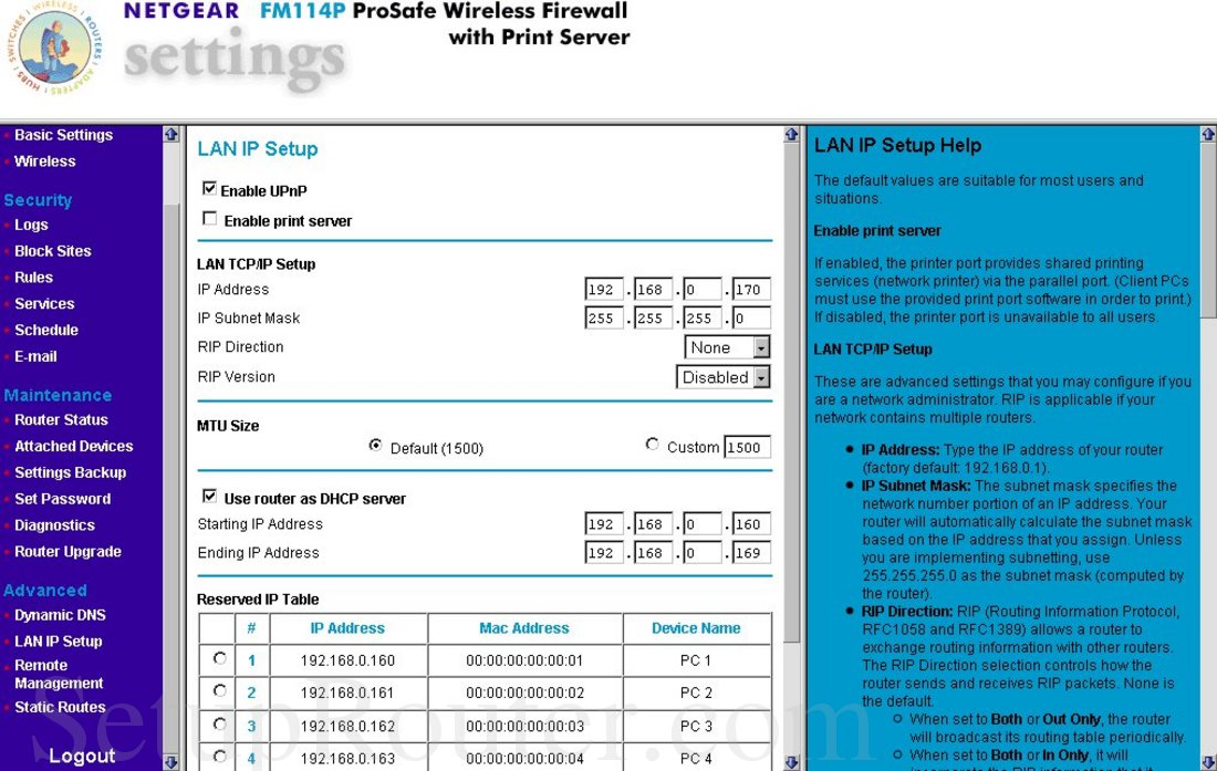 Netgear FM114P Screenshot LAN IP Setup