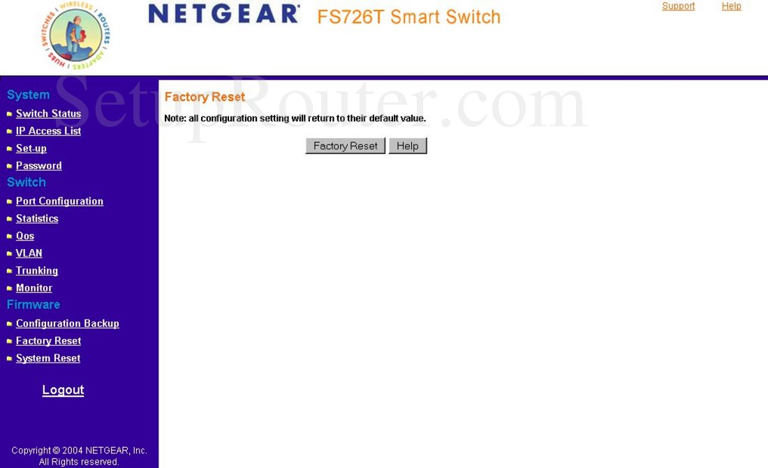 Netgear FS726T Screenshot Factory Reset