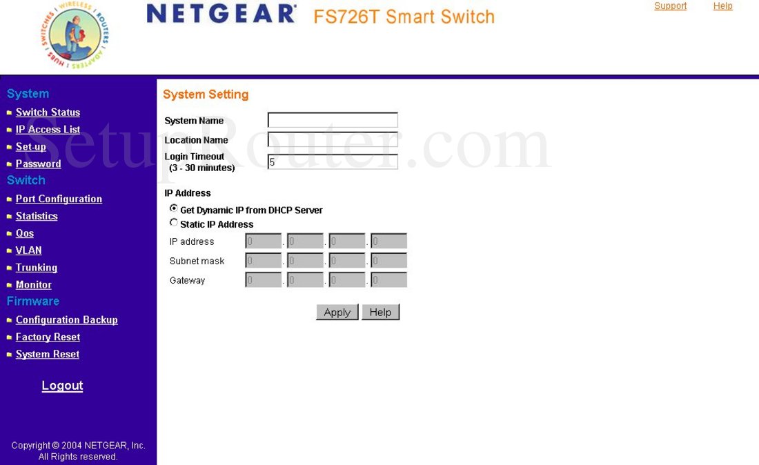 Netgear FS726T Screenshot System Setting