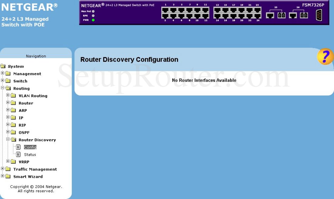 Netgear FSM7326P Screenshot Router Discovery Configuration