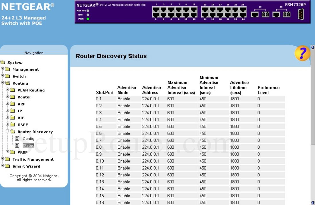 Netgear FSM7326P Screenshot Router Discovery Status