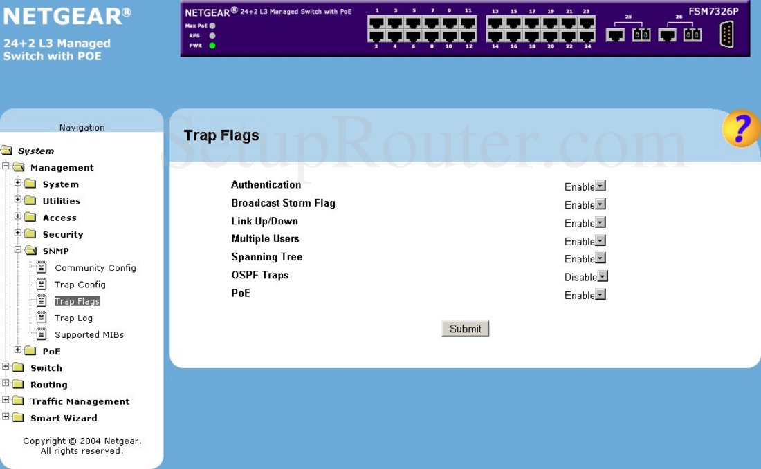 Netgear FSM7326P Screenshot Trap Flags