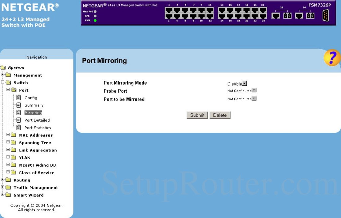 Netgear FSM7326P Screenshot Port Mirroring