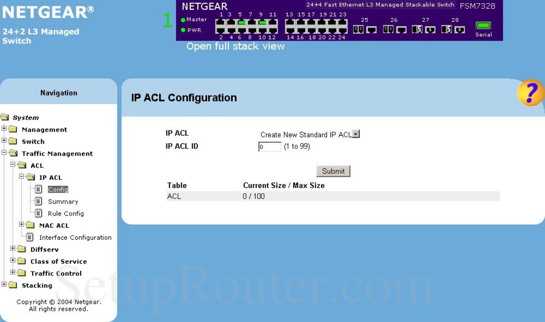 Netgear FSM7328 Screenshot IP ACL Configuration