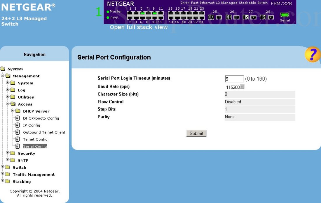 Netgear FSM7328 Screenshot Serial Port Configuration