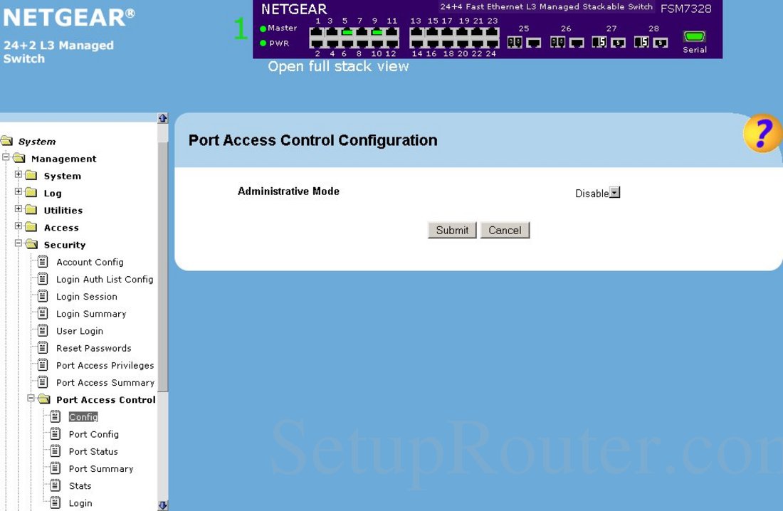 Netgear FSM7328S Screenshot Port Access Control Configuration