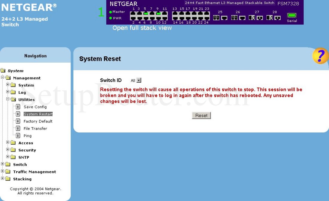 Netgear FSM7328S Screenshot System Reset