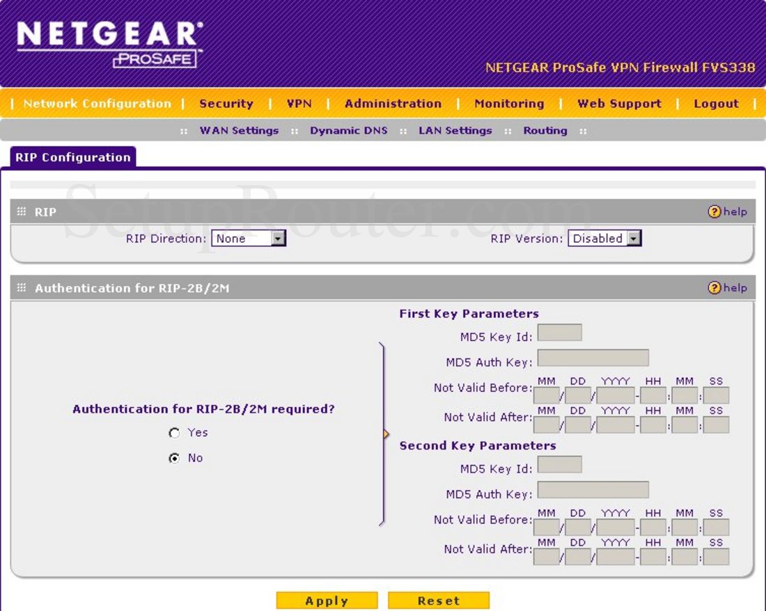 Netgear FVS338 Screenshot RIP Configuration