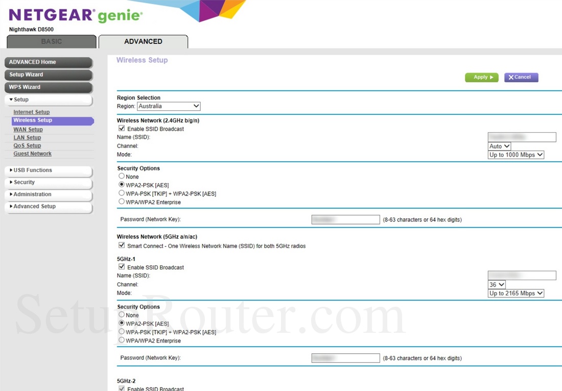 Netgear Nighthawk D8500 Screenshot WirelessSetup