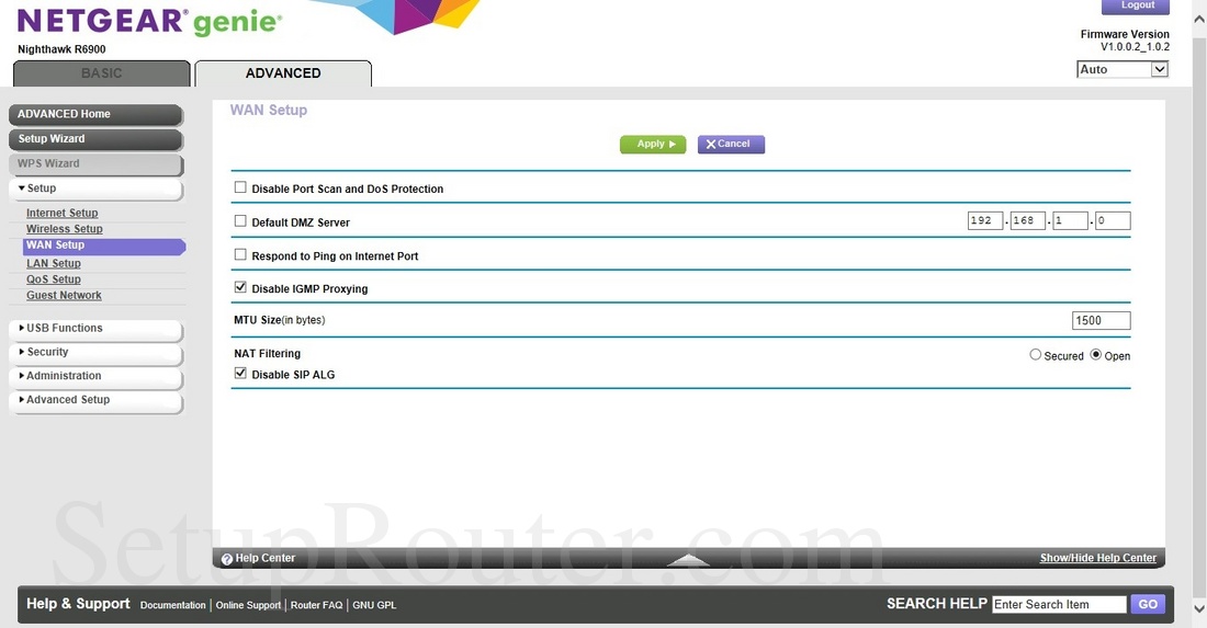 Netgear Nighthawk R6900 Screenshot WANSetup