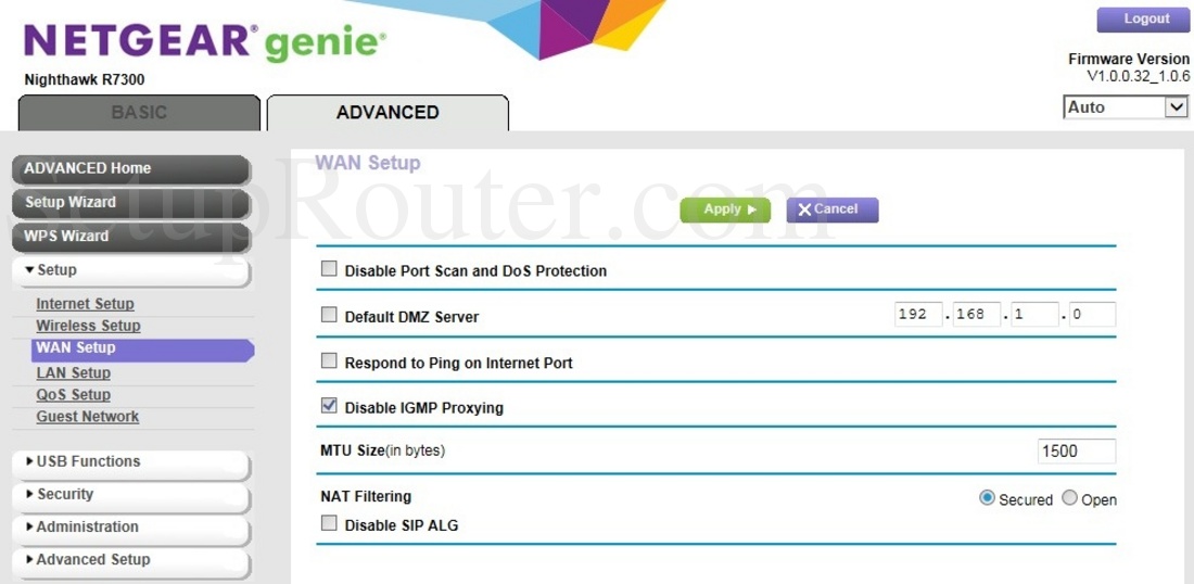 Netgear Nighthawk R7300 Screenshot WANSetup