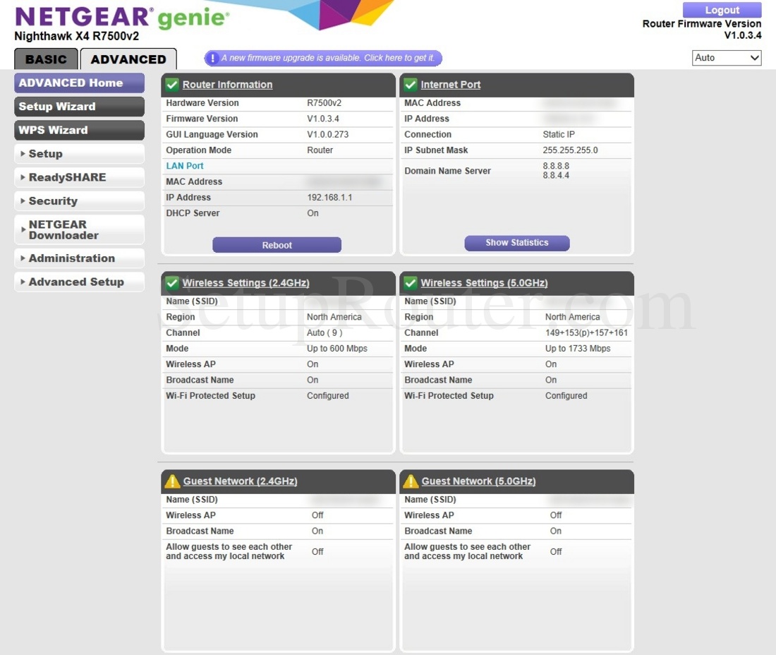 Netgear Nighthawk X4 R7500v2 Screenshot AdvancedHome