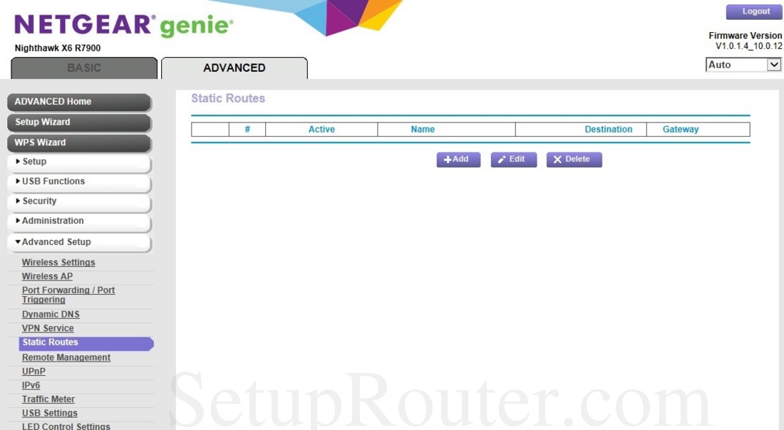Netgear Nighthawk X6 R7900 Screenshot StaticRoutes