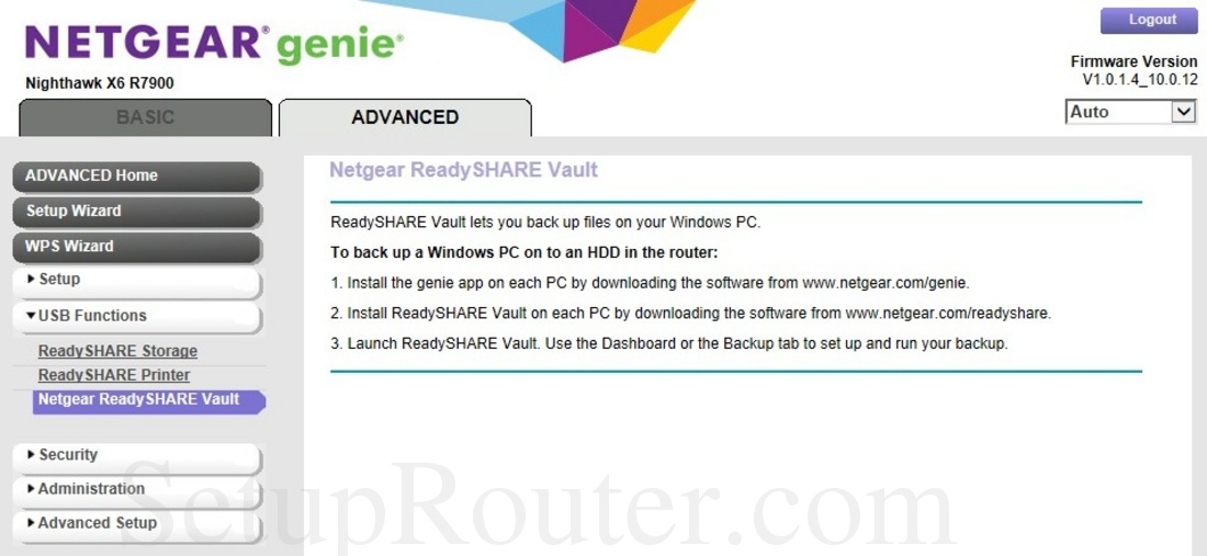 Netgear Nighthawk X6 R7900 Screenshot ReadySHAREVault