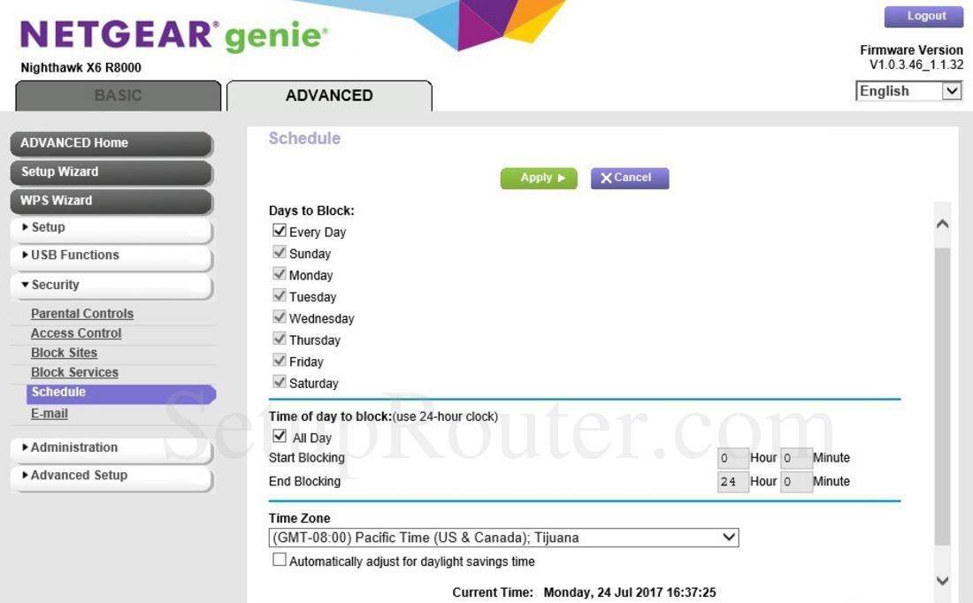 Netgear Nighthawk X6 R8000 Screenshot Schedule