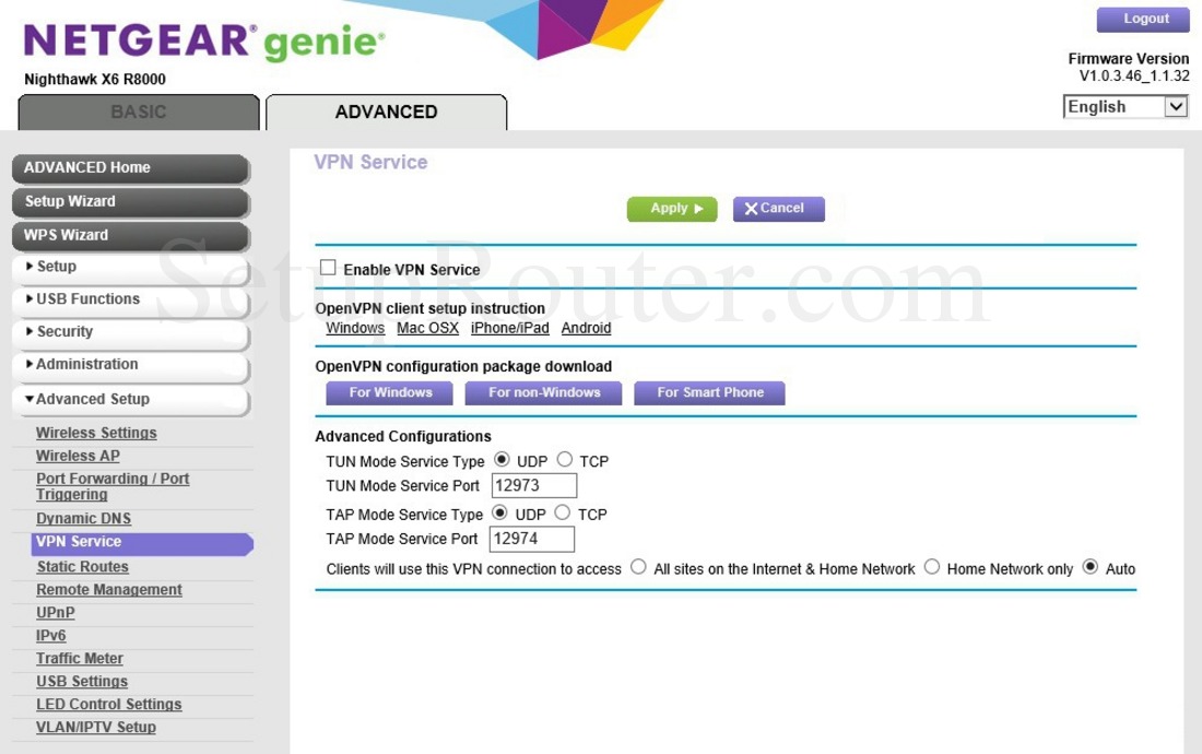 Netgear Nighthawk X6 R8000 Screenshot VPNService