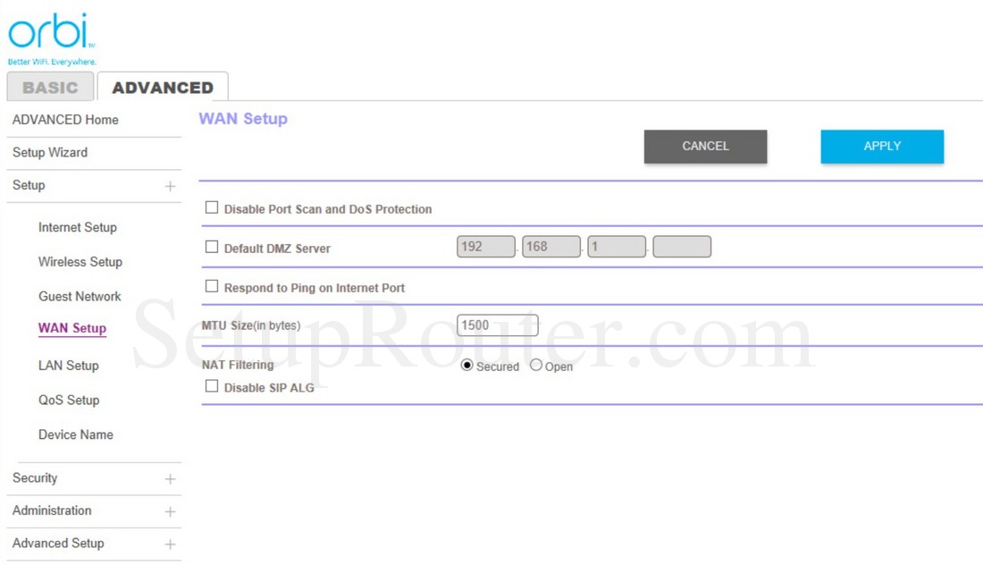 Netgear Orbi RBR50 Screenshot WANSetup