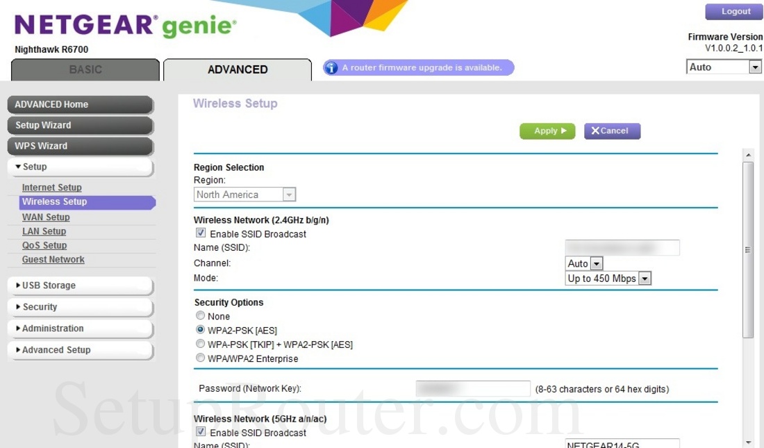 Netgear R6700 Screenshot WirelessSetup