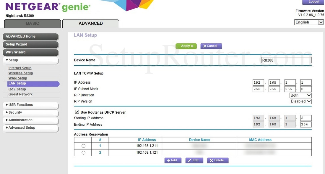 Netgear R8300 Screenshot LANSetup