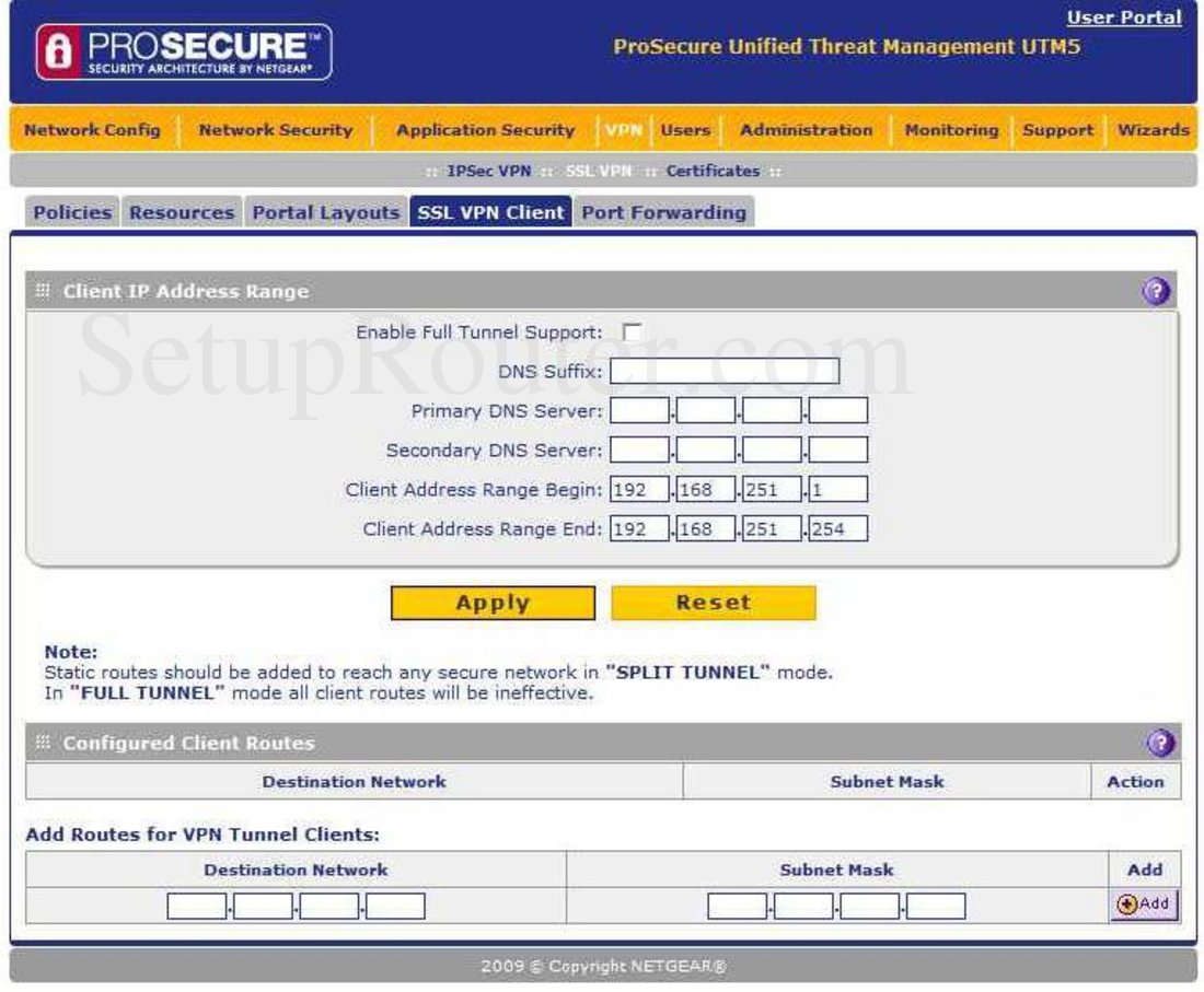 Netgear UTM5 Screenshot SSL VPN Client