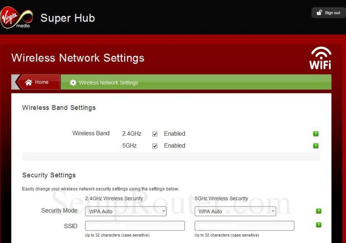 Netgear VirginMediaSuperHub2 Screenshot Wireless Network Settings