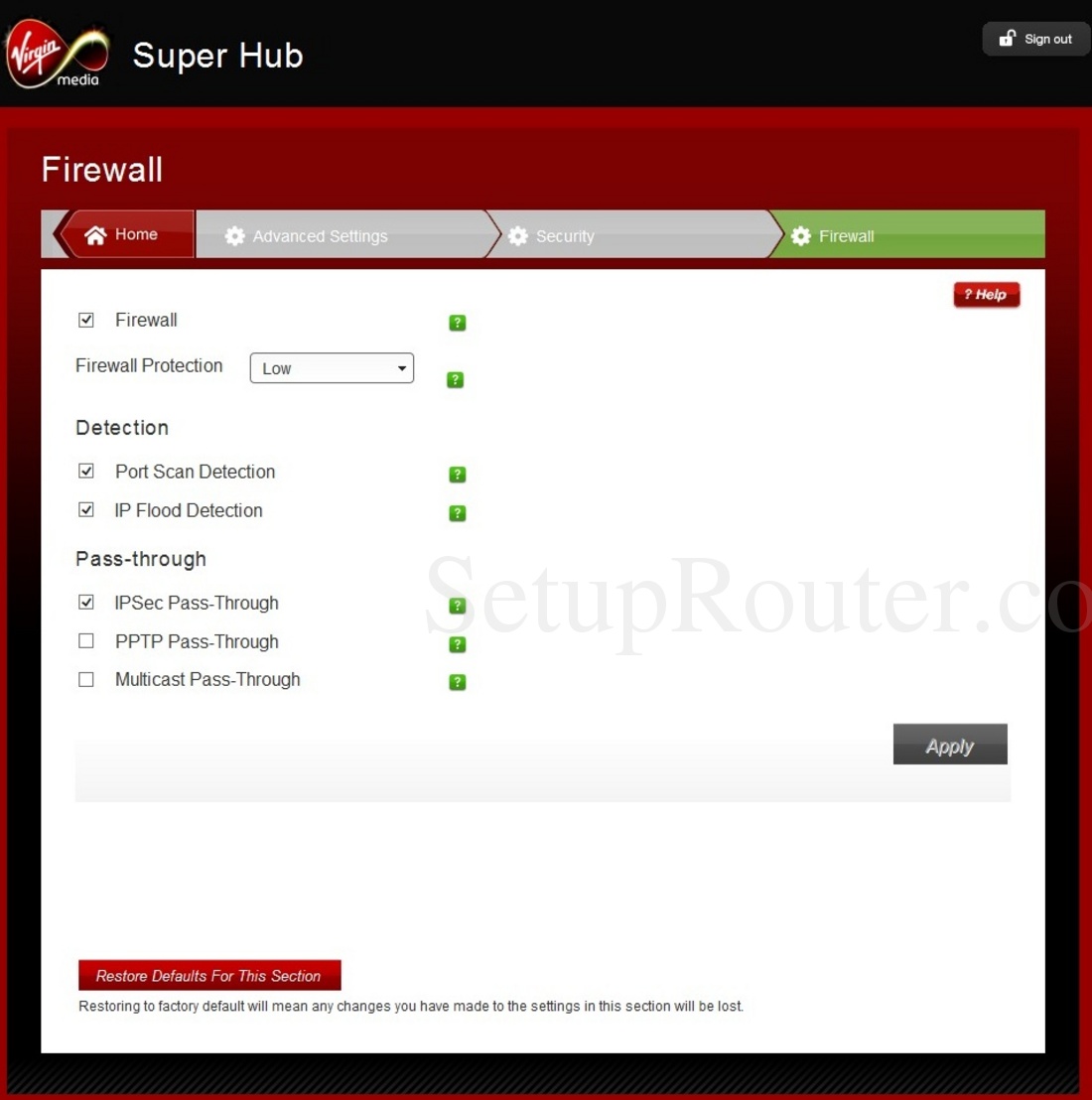 Netgear VMDG490 Screenshot Firewall
