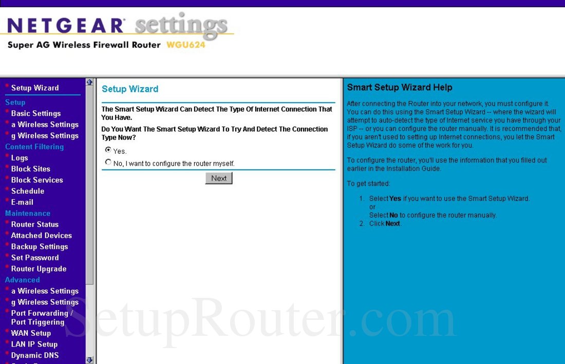 Netgear WGU624 Screenshot Setup Wizard
