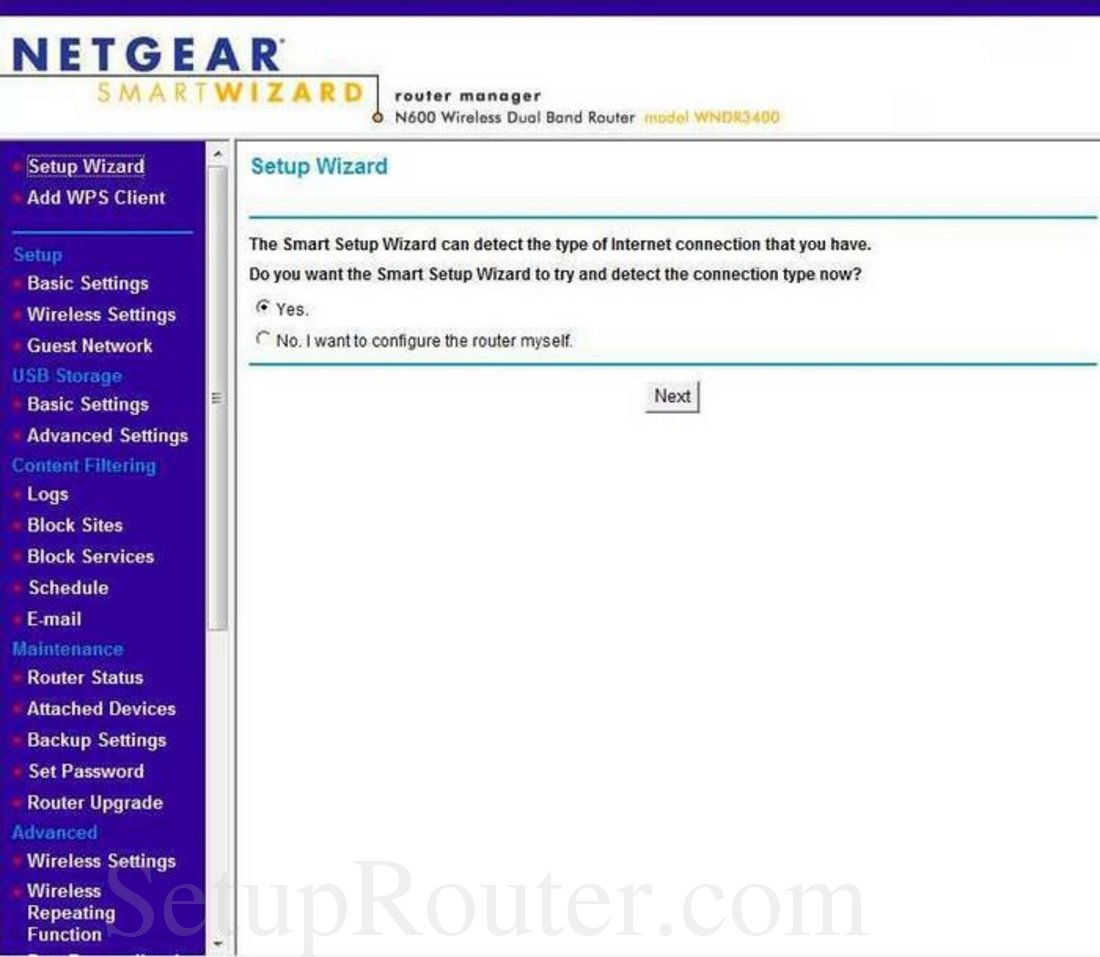 Netgear WNDR3400 Screenshot Setup Wizard
