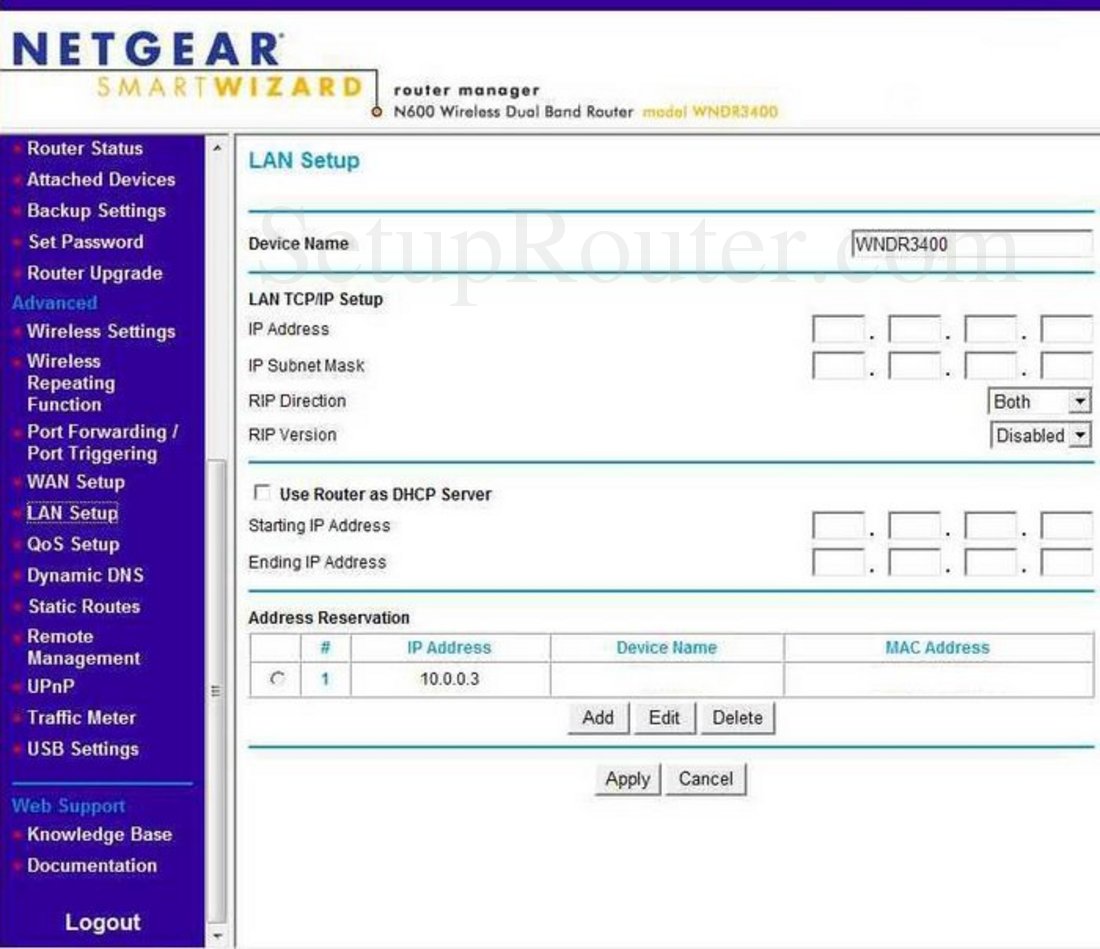 Netgear WNDR3400 Screenshot LAN Setup