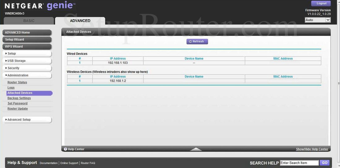 Netgear WNDR3400v3 Screenshot AttachedDevices