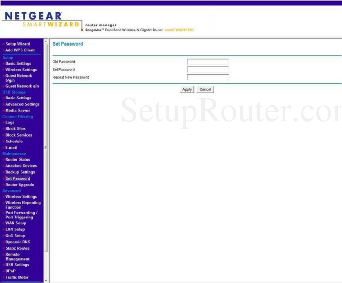 Netgear WNDR3700 Screenshot Set Password