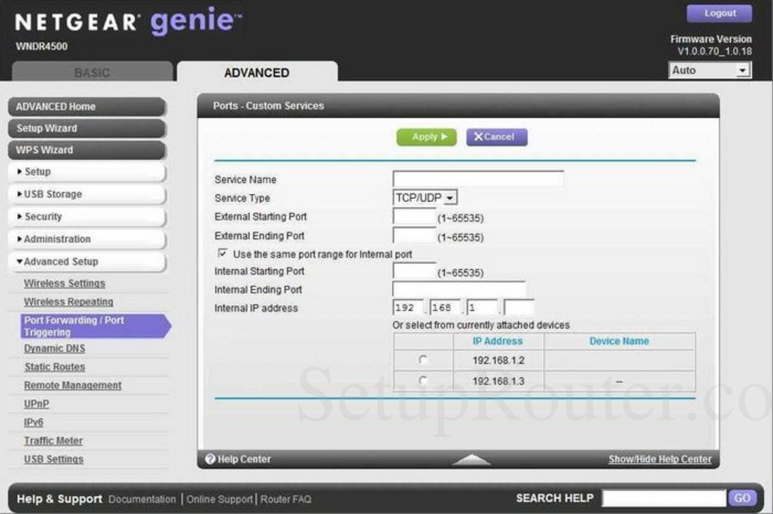 Netgear WNDR4500 Screenshot Port Forwarding Add