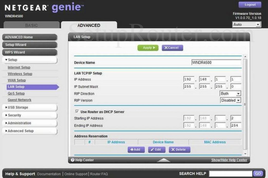 how to setup static ip address for netgear router