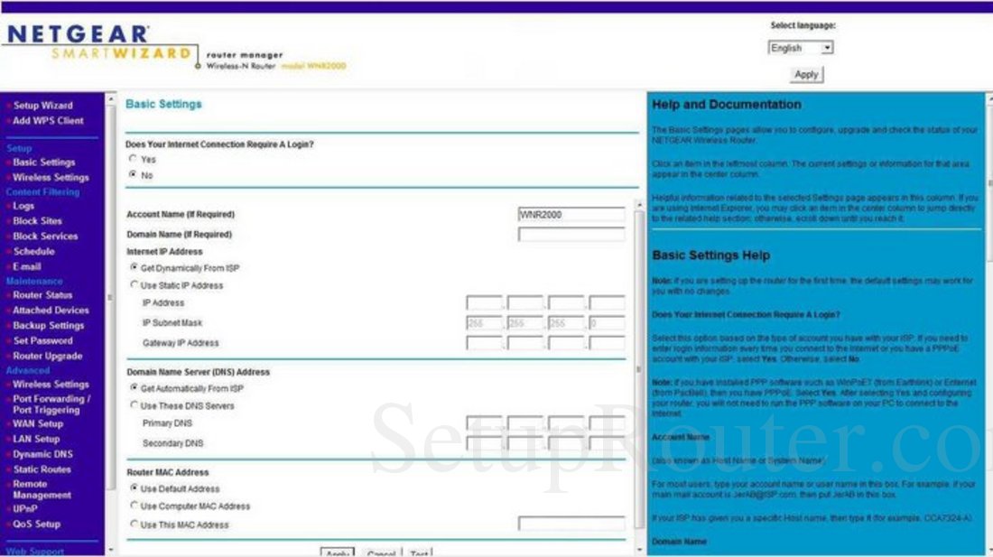 default ip address for netgear router wnr2000