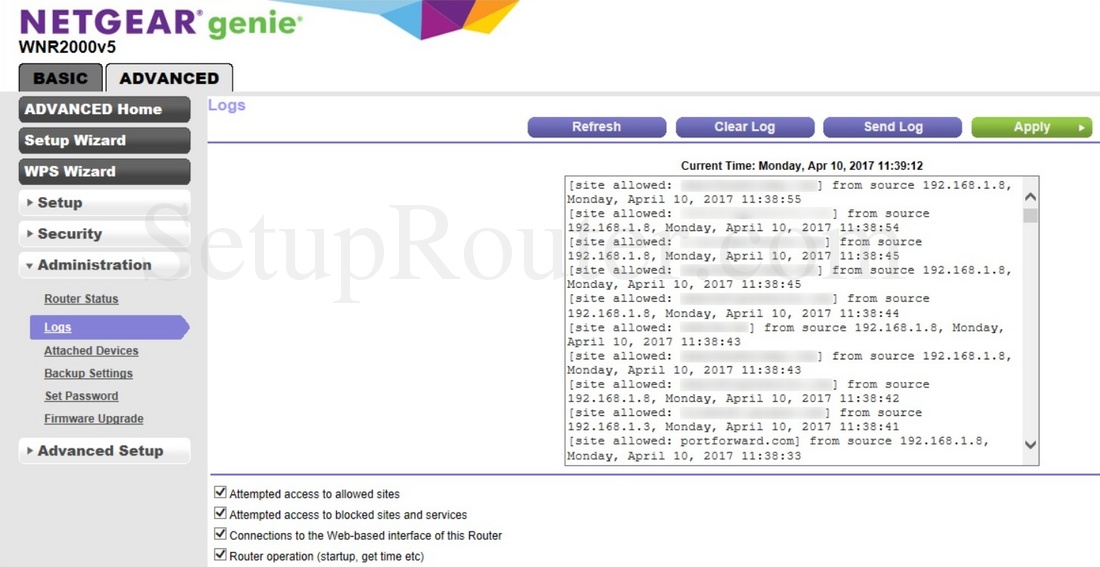 Netgear WNR2000v5 Screenshot Logs