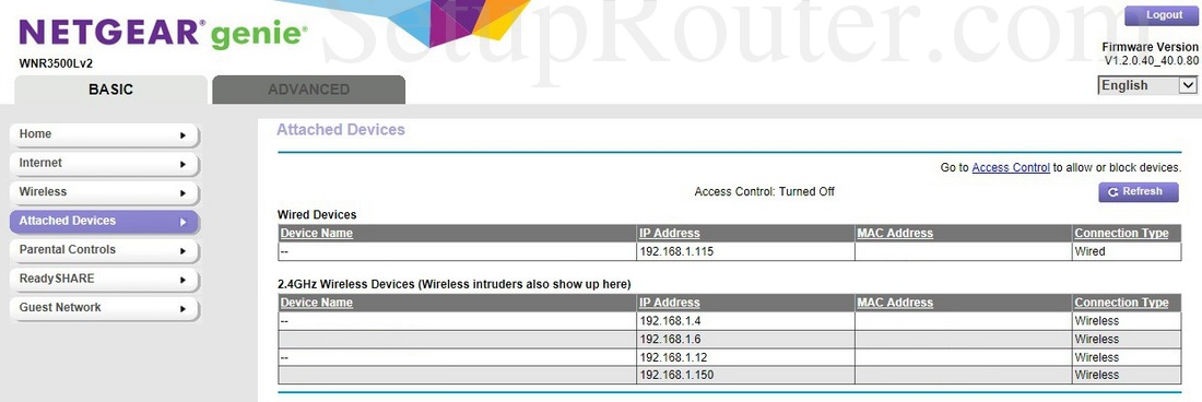 Netgear WNR3500Lv2 Screenshot BasicAttachedDevices