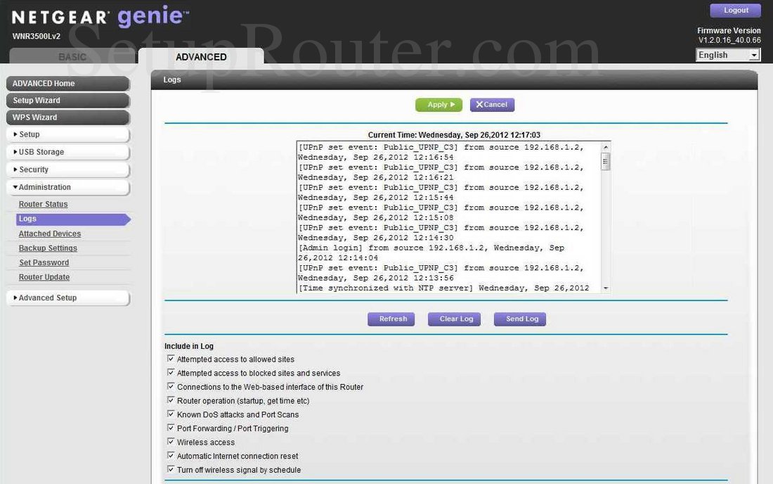 Netgear WNR3500Lv2 Screenshot Logs