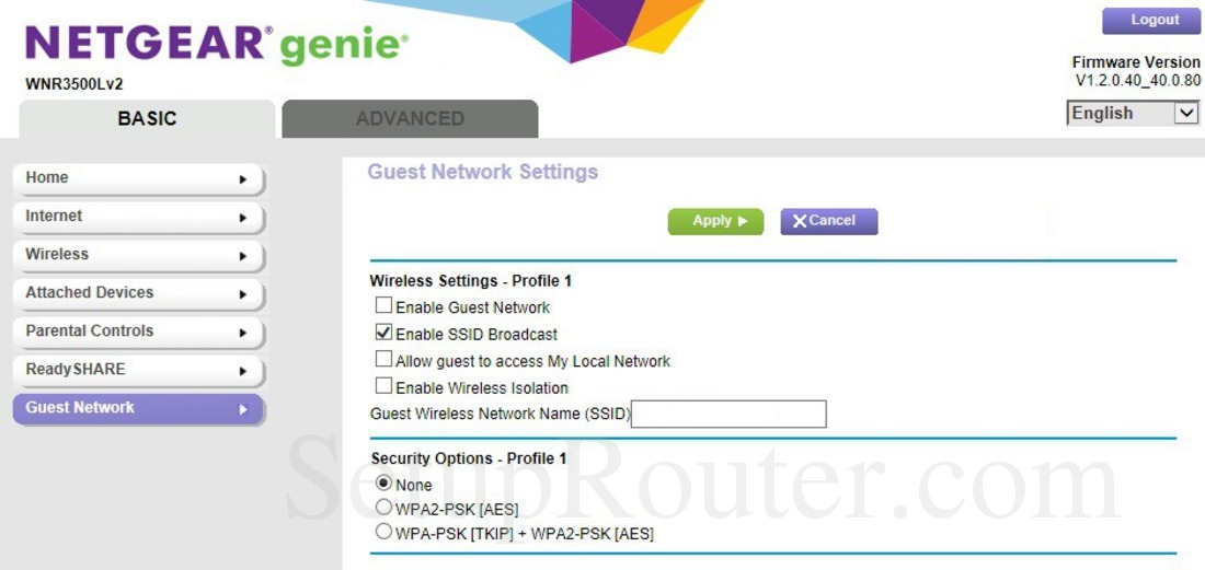 Netgear WNR3500Lv2 Screenshot BasicGuestNetwork