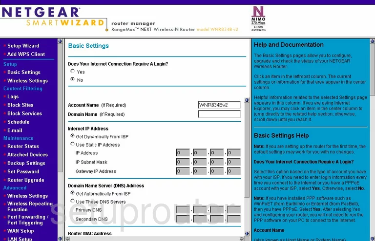 router status mac address internet IP