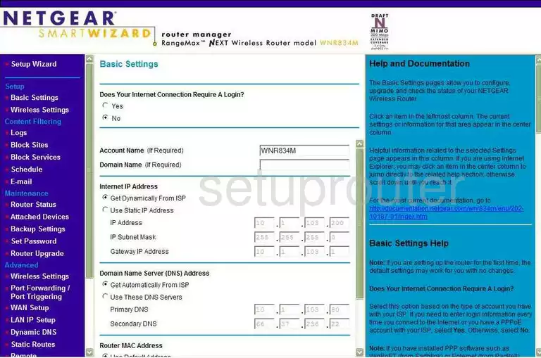 router status mac address internet IP