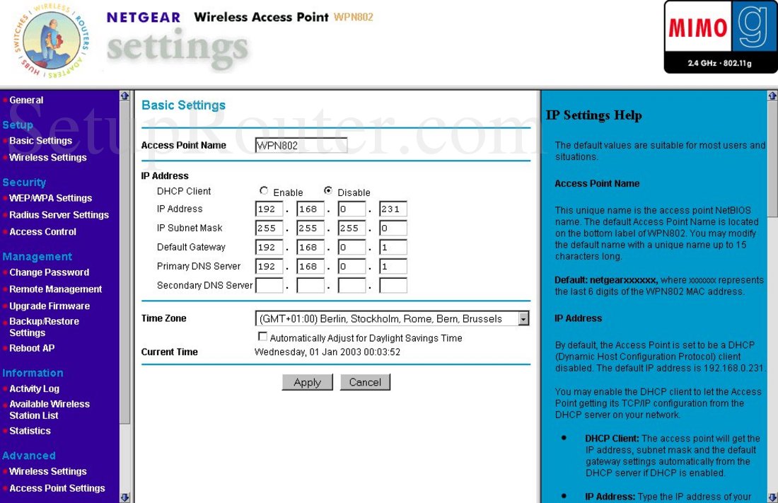 how to setup static ip address for netgear router