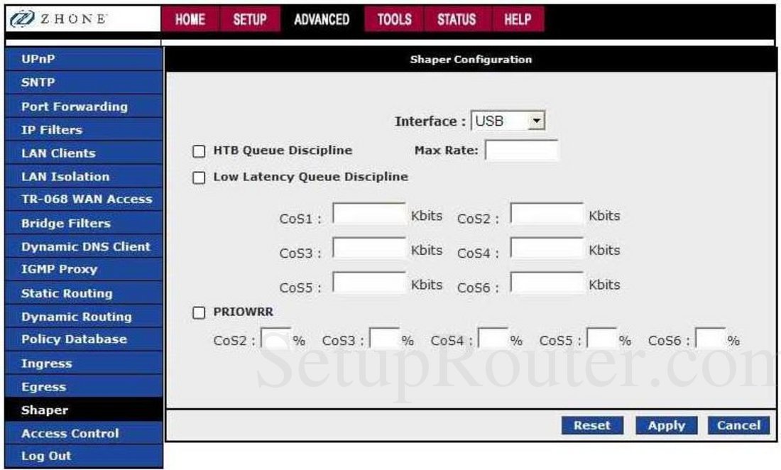 Paradyne 6381-A4 Screenshot Shaper Configuration