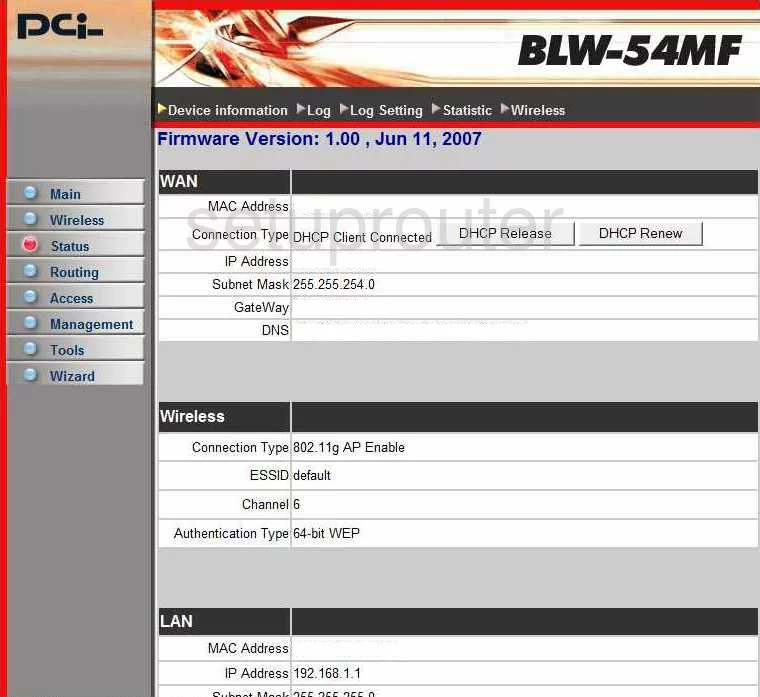 router status mac address internet IP